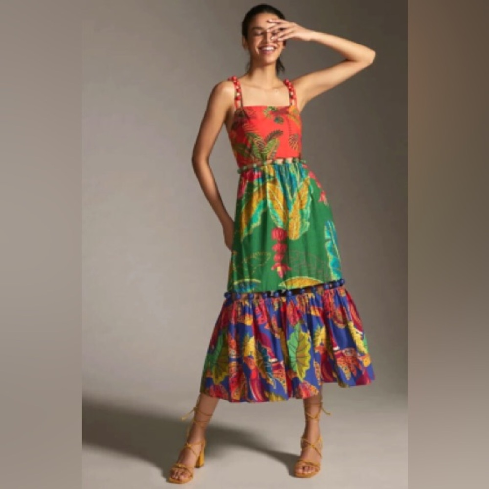 Farm Rio Multicolor Mixed Prints
Beaded Balls Tiered Maxi Dress
